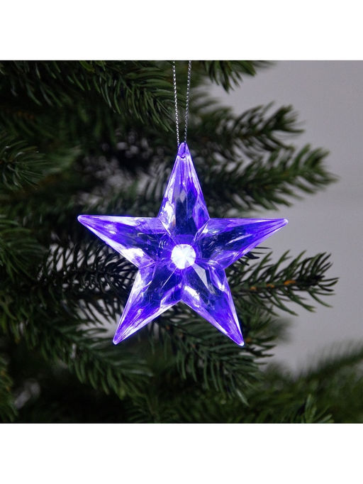 Цена за 2 шт. Ёлочная игрушка «Звезда», 8.5×8.5×2.8 см, 1 LED, от батареек, свечение мульти (RGB)