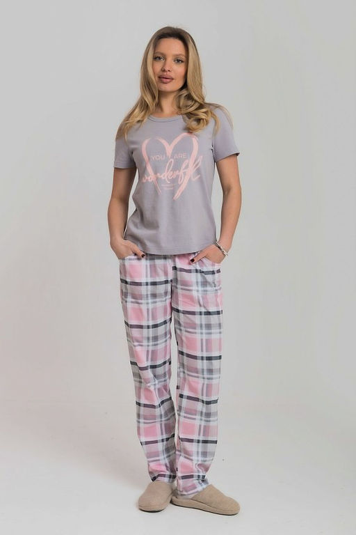 Пижама футболка и брюки М325293Пср розовый/светло-серый - Елена фото 2
