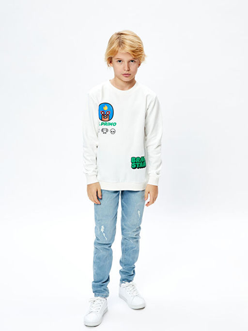 Bisiklet Yaka Brawl Stars Bask?l? Uzun Kollu Erkek ?ocuk Sweatshirt - Waikiki фото 3