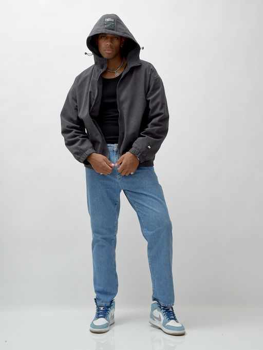 Куртка из вельвета мужская демисезонная темно-серого цвета 25336TC