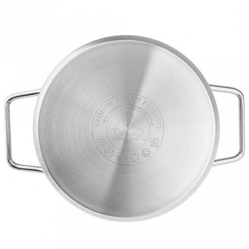 Кастрюля из нержавеющей стали "Сascade" 3л, д20см, h10,5-15см, s0,6мм, дно д18,5см, s2,9мм, стеклянная крышка со стальным ободом и сливом, пароотовод, капсулированное дно, полировка внешняя - матовая, внутренняя - матовая, ручки из нержавеющей стали