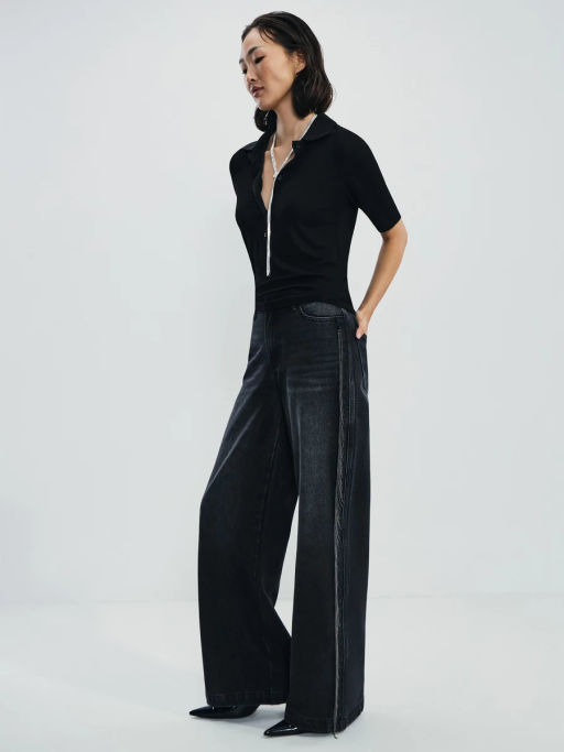 Джинсы wide leg с высокой посадкой с акцентной отделкой по бокам / Zarina