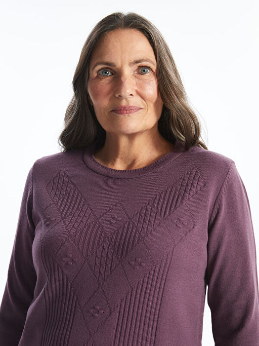 Bisiklet Yaka Kendinden Desenli Uzun Kollu Kad?n Triko Kazak - Waikiki фото 3