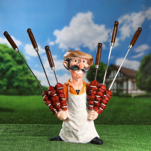 Садовая фигура - подставка для шампуров из полистоуна «Шашлычник», 44×30×55 см