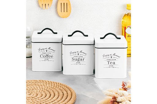 Набор 3 банок для сыпучих продуктов 1,5 л 12*12*16 см Tea, coffee, sugar + крышки с ручками, квад - Elan gallery фото 13
