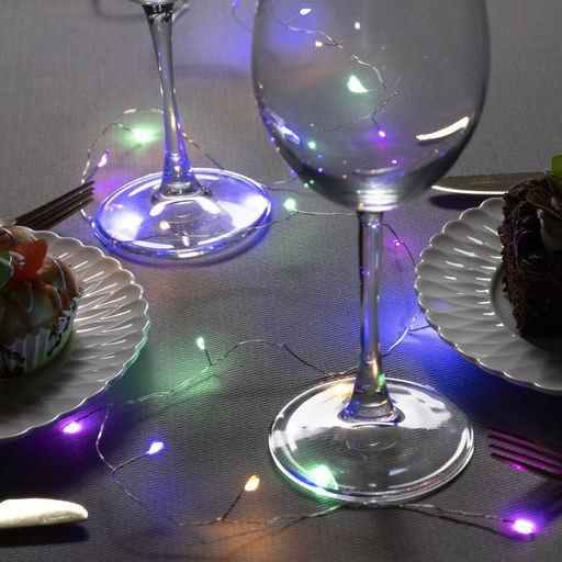 Гирлянда «Мишура» 1 м роса, IP20, серебристая нить, 20 LED, батарейки CR2032×2 (в комплекте), свечение мульти
