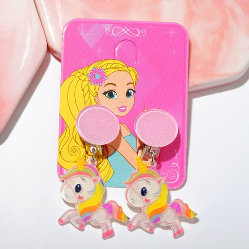 Цена за 3 шт. Серьги-клипсы детские «Выбражулька» сказка, единорожка, цветные