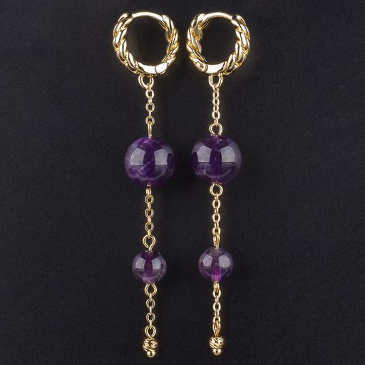 Серьги с цепочкой из Аметиста 65 см