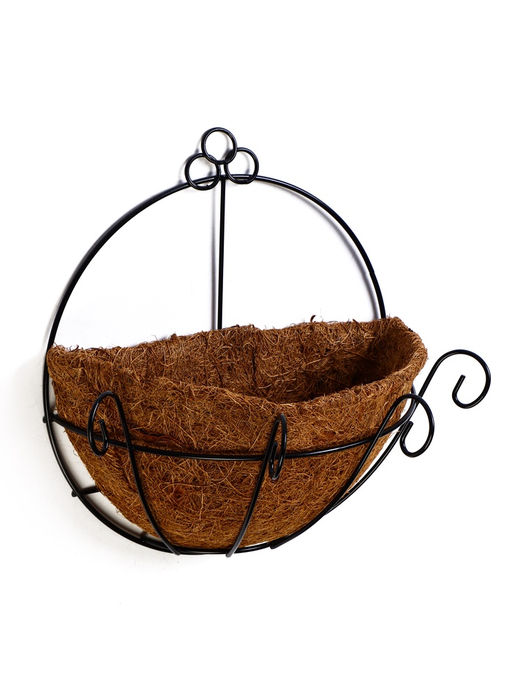 Кашпо настенное, d=20 см, металлическое, со вставкой из кокоса