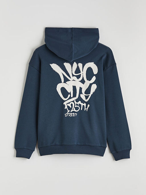 Kap??onlu NYC Bask?l? Erkek ?ocuk Fermuarl? Sweatshirt