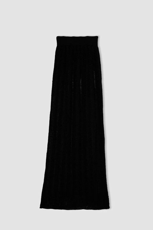 Черная длинная юбка узкого кроя с разрезом, связанным крючком - Defacto фото 4
