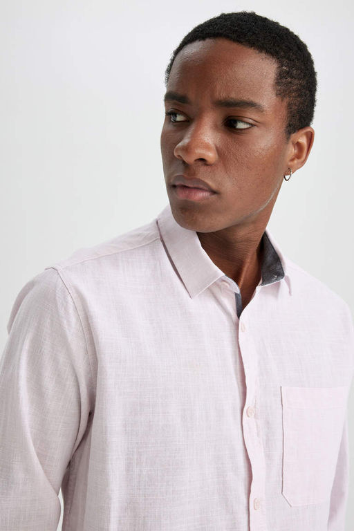 Рубашка приталенного кроя с длинным рукавом из льна - Defacto фото 5
