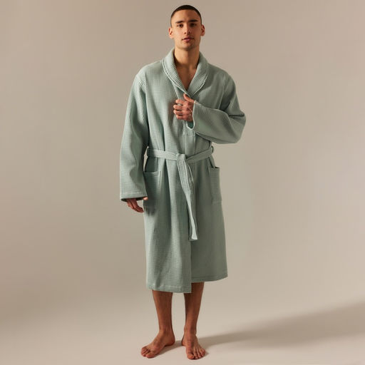 Халат вафельный мужской SL HOME: Basic «Аззура», размер M, хлопок 100%, мятный