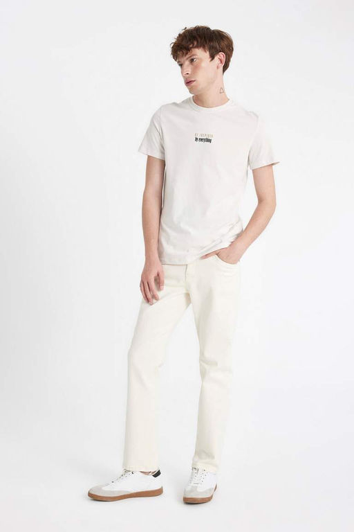 Облегающая футболка с коротким рукавом и круглым вырезом с принтом - Defacto фото 3