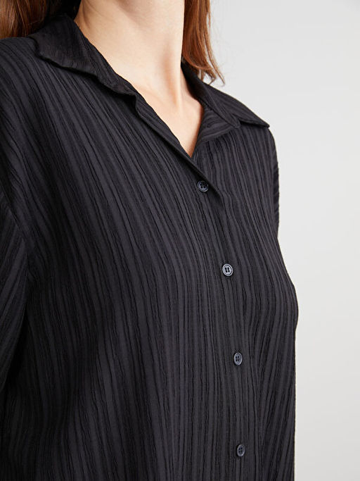 ?izgili Keten Kar???ml? Oversize Kad?n G?mlek