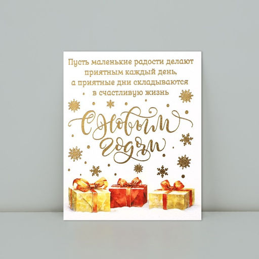 Цена за 5 шт. Открытка на акварельном картоне С Новым годом, тиснение, 10.5 х 8.5 см