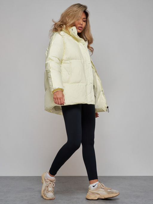 Зимняя женская куртка модная с капюшоном светло-желтого цвета 52308SJ - HULDLUCK фото 17