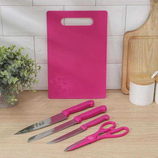 Набор кухонных принадлежностей, 5 предметов: ножи 12 см, 17 см, 17,5 см, доска, цвет МИКС - Simaland фото 3