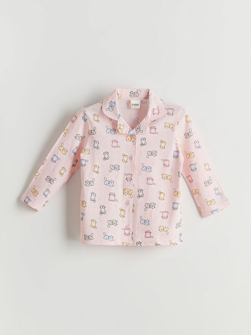 G?mlek Yaka Bask?l? K?z ?ocuk Pijama Tak?m