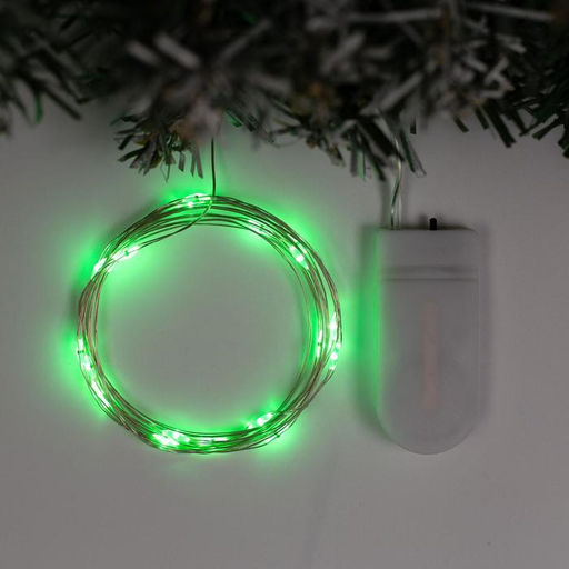 Гирлянда «Нить» 2 м роса, IP20, серебристая нить, 20 LED, батарейки CR2032×2 (в комплекте), свечение зелёное