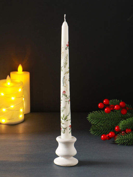 Цена за 4 шт. Свеча античная новогодняя 255х22 мм с декором, зимняя