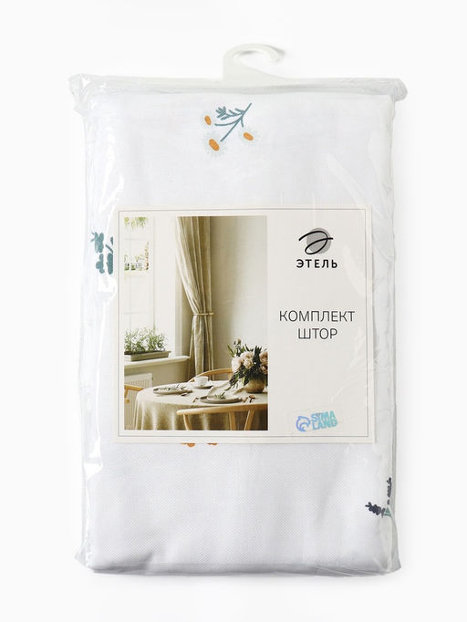 Комплект штор для кухни с подхватами Этель Полевые цветочки, 150?180 см - 2 шт., рогожка 176 г/м?