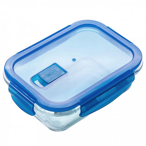 Контейнер стеклянный TalleR 0,64л, 18х13,4х6,4см, прямоугольный, стекло, пластмассовая крышка, 4 замка, воздушный клапан (Китай)