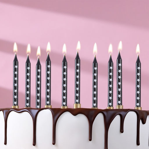 Цена за 3 шт. Свечи для торта «Золотая звезда», 6 см, 10 шт., чёрные