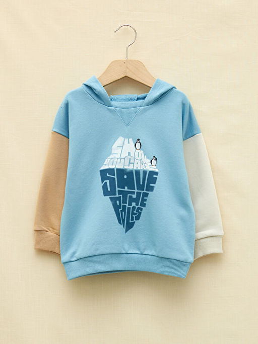 Uzun Kollu Bask?l? Erkek Bebek Hoodie