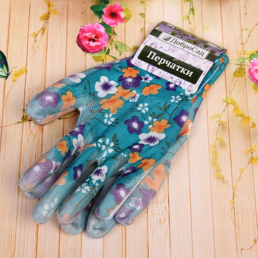 Цена за 12 шт. Перчатки нейлоновые "Фантазия-Флора" с ПВХ покрытием полуоблитые 8 р-р ДоброСад