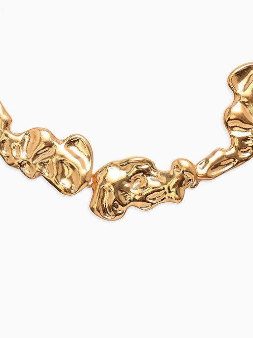 Набор 2 предмета: серьги, колье Мятое, 35 см, серьги 6 см, цвет золото