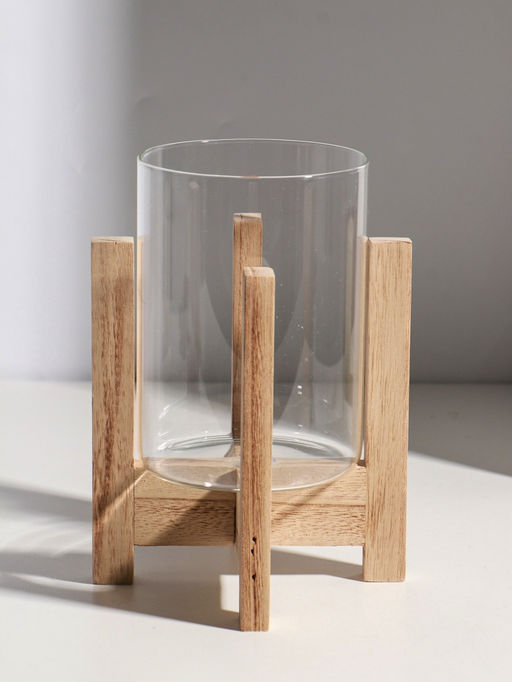 Подсвечник стекло, дерево "Рустик" d=9 см 16х16х21 см