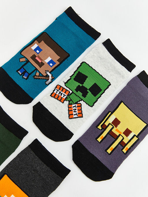 Minecraft Bask?l? Erkek ?ocuk Patik ?orap 5li