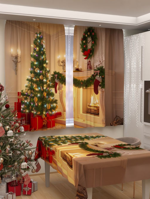 Фотошторы для кухни Новогодняя коллекция 57 Скатерть 145*145