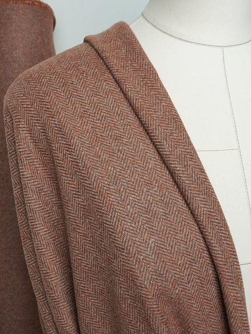 Шерсть пальтово-костюмная Твид Елочка цв.корица/бежевый, ш.1.5м, шерсть-50%, п/э-50%, 310гр/м.кв - Купава фото 12