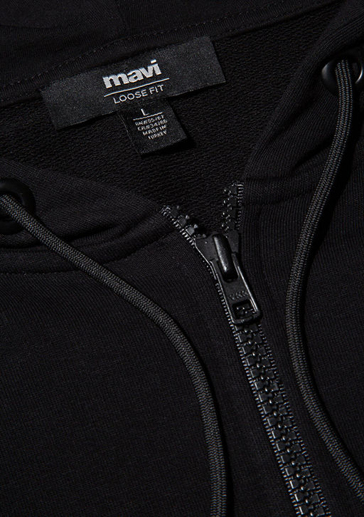 MVJNS Logo Bask?l? Fermuarl? Kapusonlu Siyah Sweatshirt - Mavi фото 7