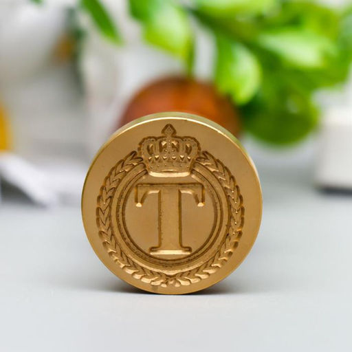 Печать для сургуча с деревянной ручкой «Корона с буквой T», 9×2.5×2.5 см