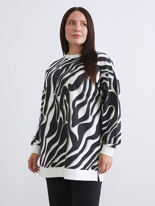 Bisiklet Yaka Desenli Kad?n Sweatshirt Tunik