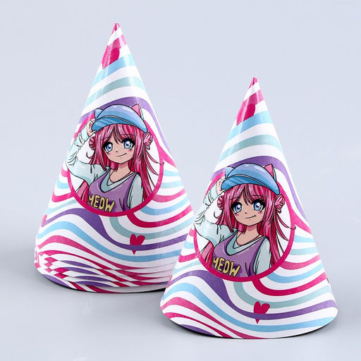 Набор бумажной посуды Аниме, фуксия: 6 тарелок, 1 гирлянда, 6 стаканов, 6 колпаков - Страна карнавалия фото 7