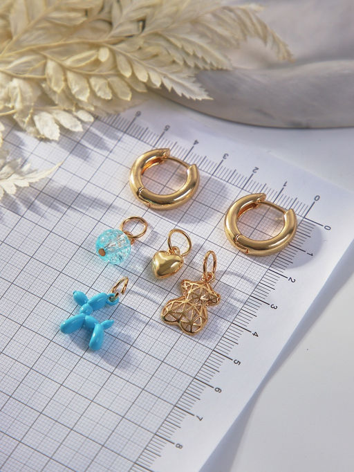 Серьги со съёмным элементом «Трансформер» мишка, цвет голубой в золоте