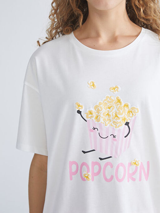 Bisiklet Yaka Bask?l? Kad?n Pijama Tak?m?