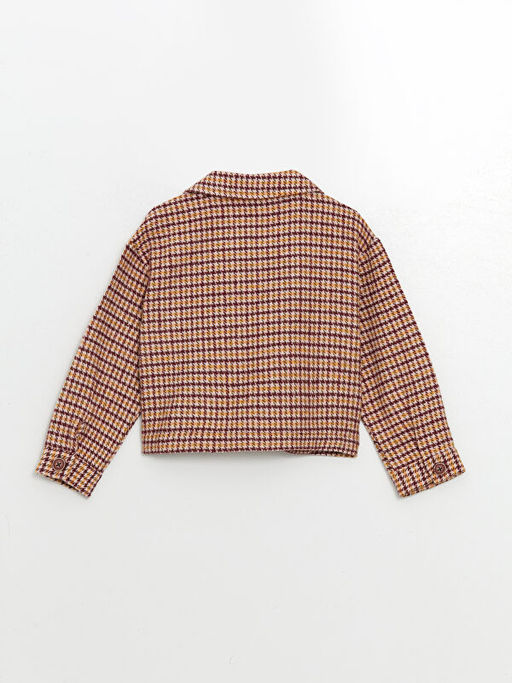 Uzun Kollu Crop Ekose Desenli K?z ?ocuk Ceket