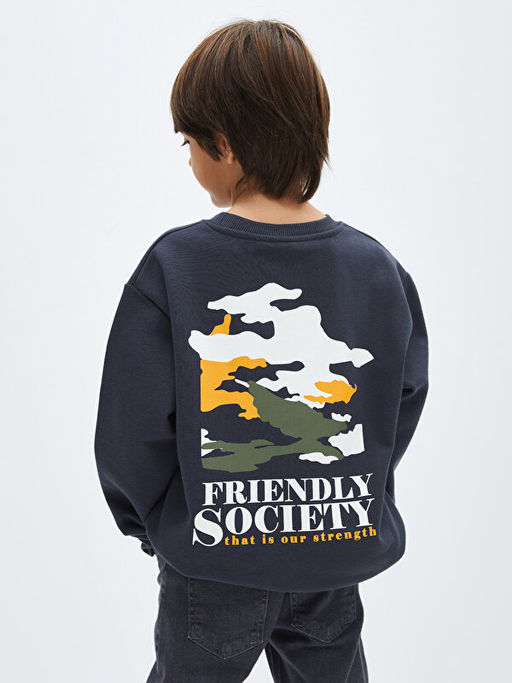 Bisiklet Yaka Bask?l? Uzun Kollu Erkek ?ocuk Sweatshirt