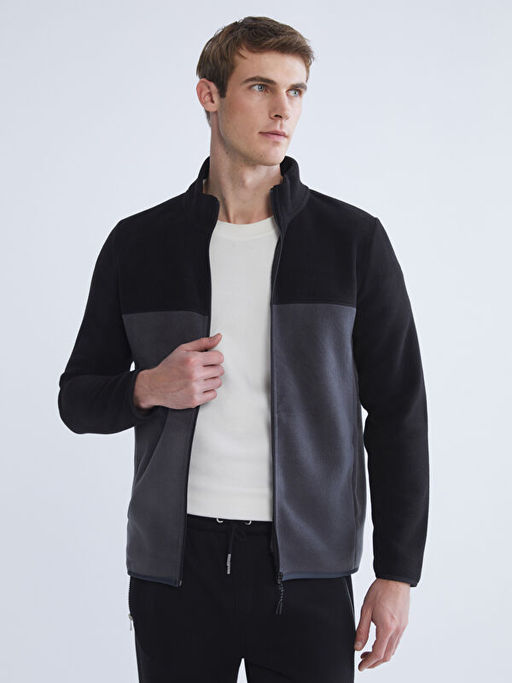 Dik Yaka Polar Erkek Fermuarl? Sweatshirt