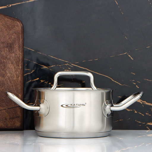 Кастрюля Катунь «Общепит», 1 л, d=14 см, с крышкой, капсульное дно, индукция, нержавеющая сталь, хромированная