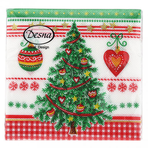 Салфетки бумажные Desna Design 24х24см, 1 слойные, 40 штук в упаковке, 100% целлюлоза, Новогодняя ель (Россия)
