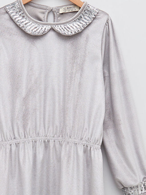 Bebe Yaka Pul ??lemeli Uzun Kollu Kadife ?ocuk Elbise - Waikiki фото 3