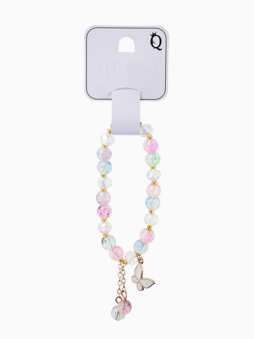 Браслет с подвесками "Сахарный" бабочка, шар №8, цветной в золоте