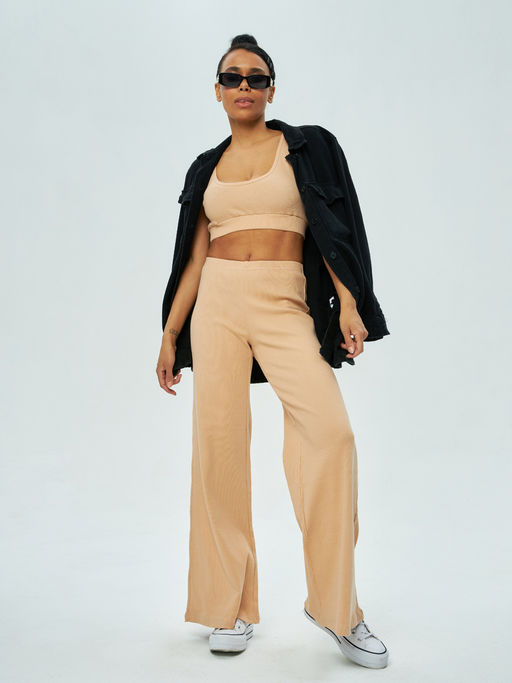 Бежевые штаны клеш для женщины (566932223)