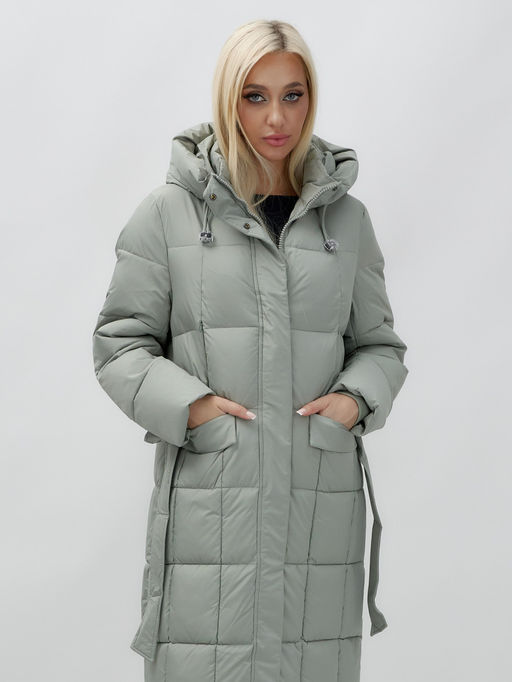 Пальто утепленное стеганное зимнее с капюшоном женское зеленого цвета 9609Z - Mtforce фото 2